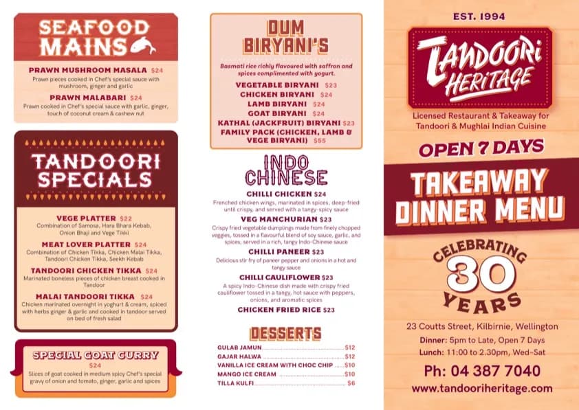 First page of the Takeaway Menu